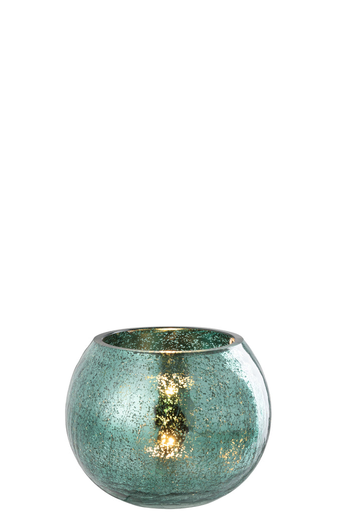 Theelichthouder Bal Craquelure Glas Water Groen Medium