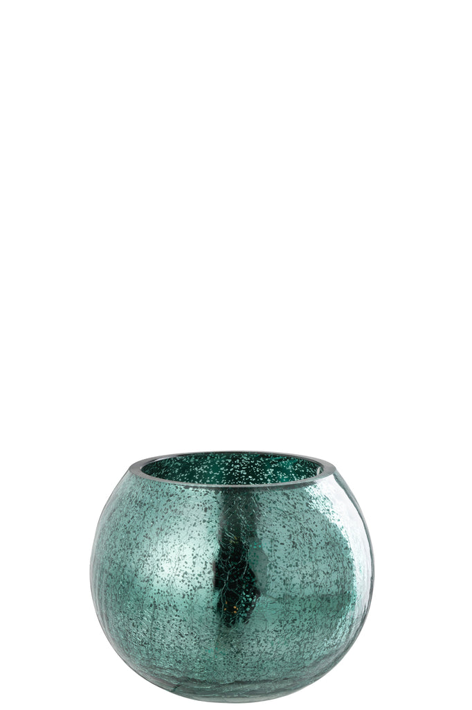 Theelichthouder Bal Craquelure Glas Water Groen Medium