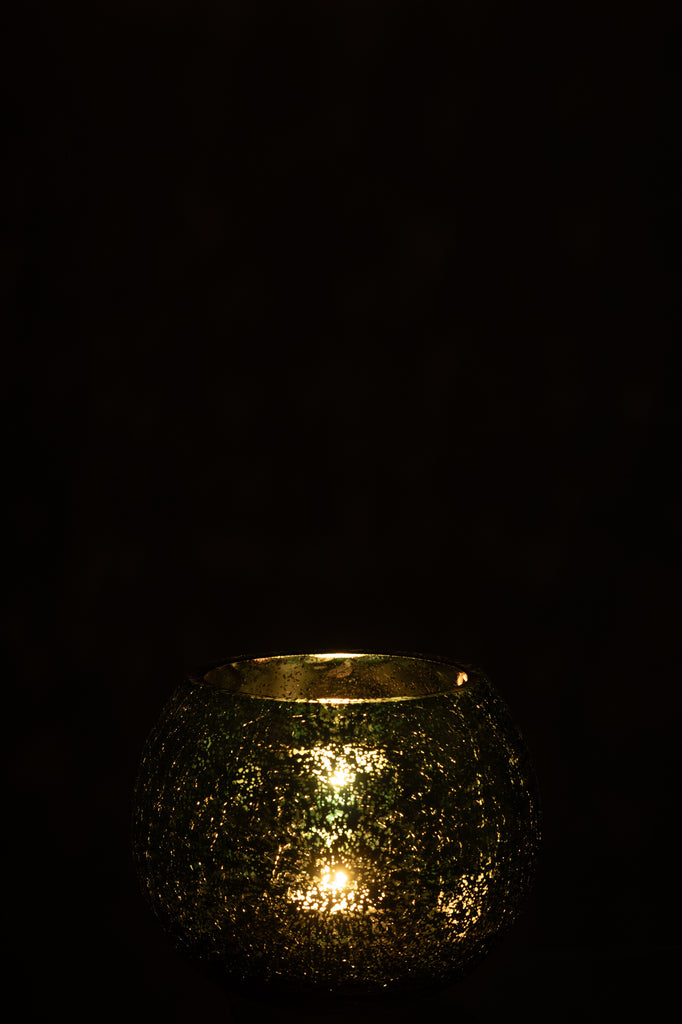 Theelichthouder Bal Craquelure Glas Water Groen Medium
