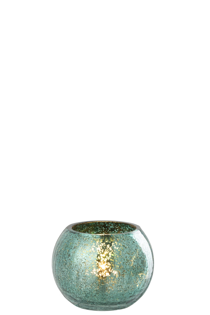 Theelichthouder Bal Craquelure Glas Water Groen Klein