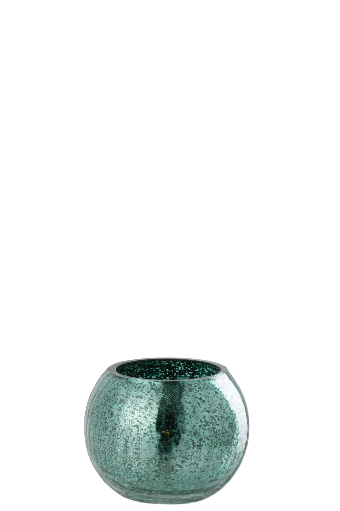 Theelichthouder Bal Craquelure Glas Water Groen Klein