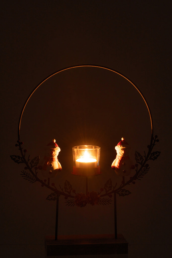 Theelichthouder Cirkel Op Voet+Sneeuwpoppen Mix