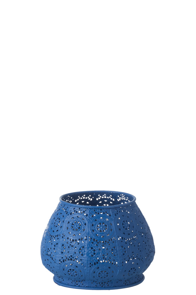 Theelichthouder Cilinder Metaal/Glas Blauw Groot