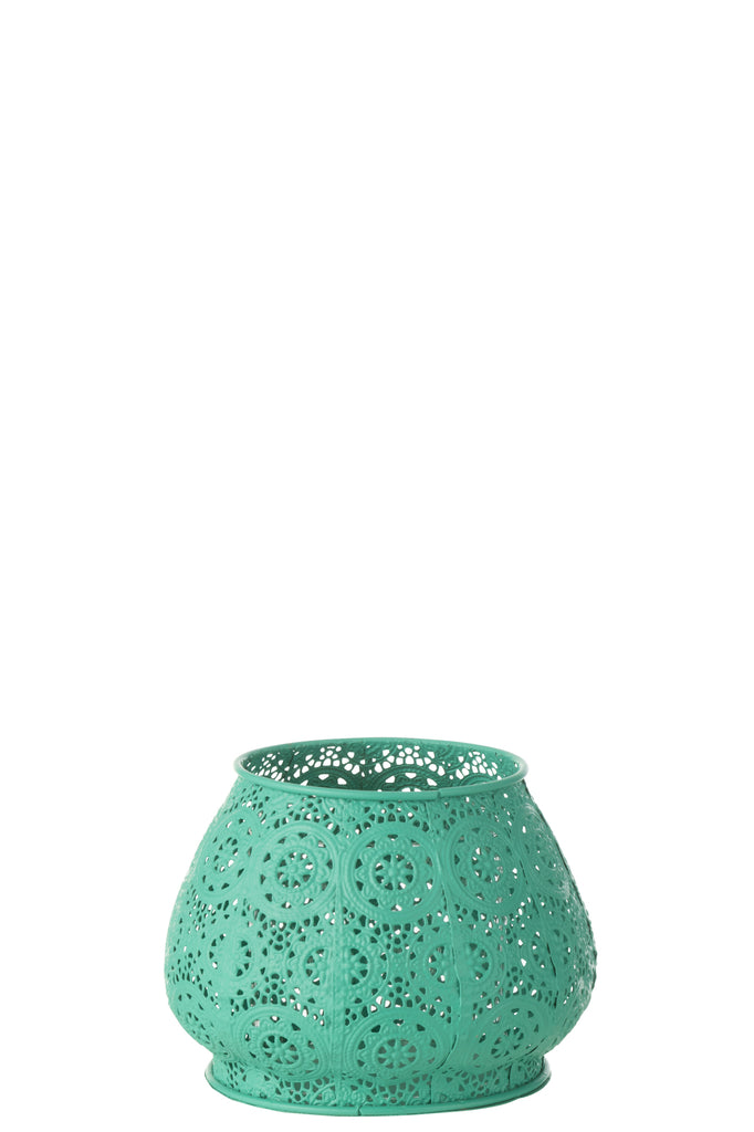 Theelichthouder Cilinder Metaal/Glas Cyaan Groot