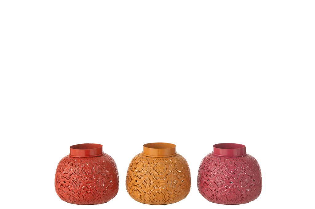 Theelichthouder Cilinder Metaal/Glas Mix Middel Assortiment Van 3