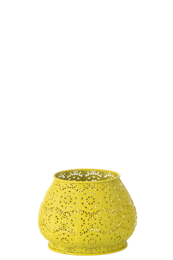 Theelichthouder Cilinder Metaal/Glas Geel Groot