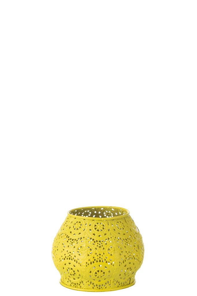 Theelichthouder Cilinder Metaal/Glas Geel Klein