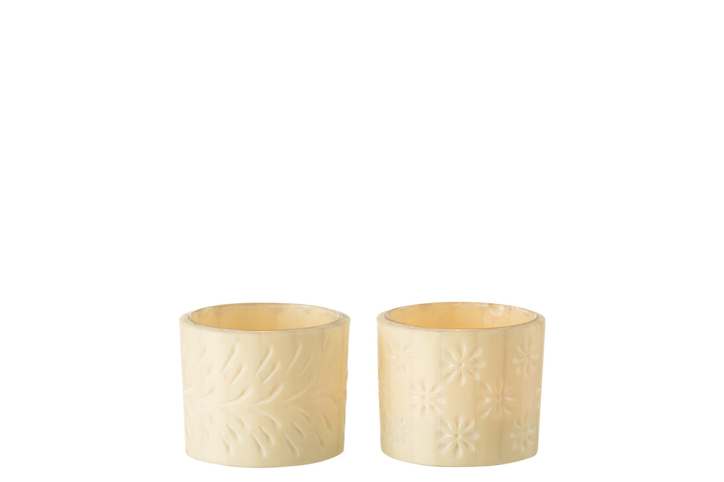 Theelichthouder Elise Glas Crème Klein Assortiment Van 2
