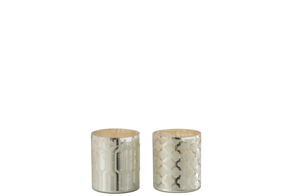 Theelichthouder Glas Zilver Extra Klein Assortiment Van 2