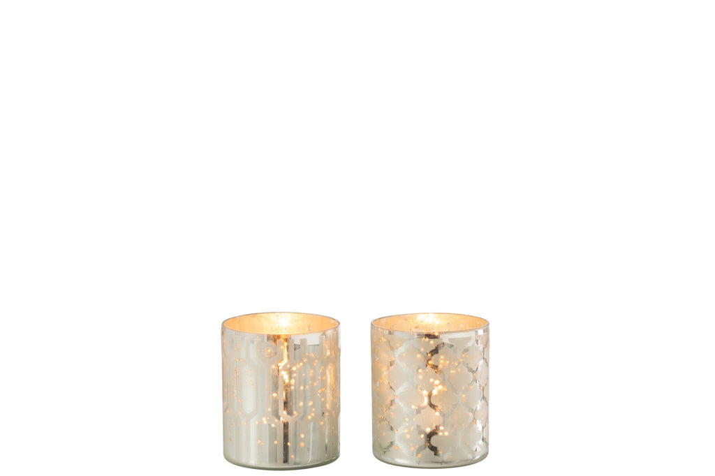 Theelichthouder Glas Zilver Extra Klein Assortiment Van 2