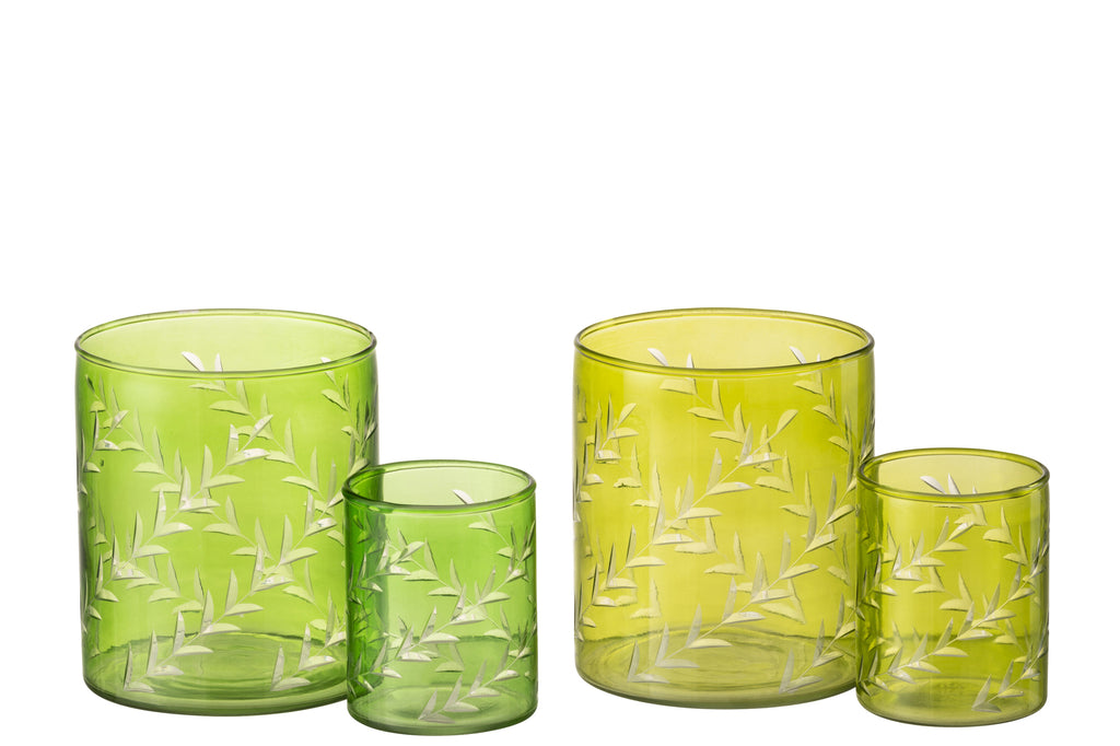 Theelichthouder Bladeren Glas Groen Groot Assortiment Van 2