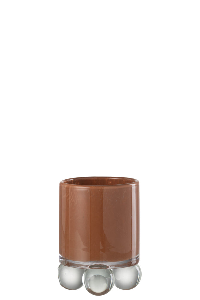 Theelichthouder Op Ballen Glas Bruin