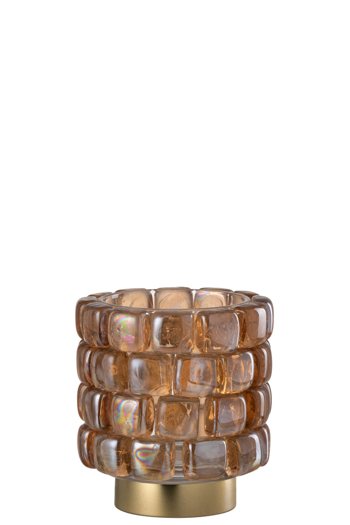 Theelichthouder Vierkant Mozaïek Glas Cognac Klein