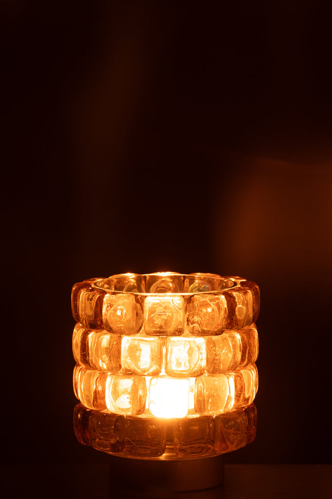 Theelichthouder Vierkant Mozaïek Glas Cognac Klein