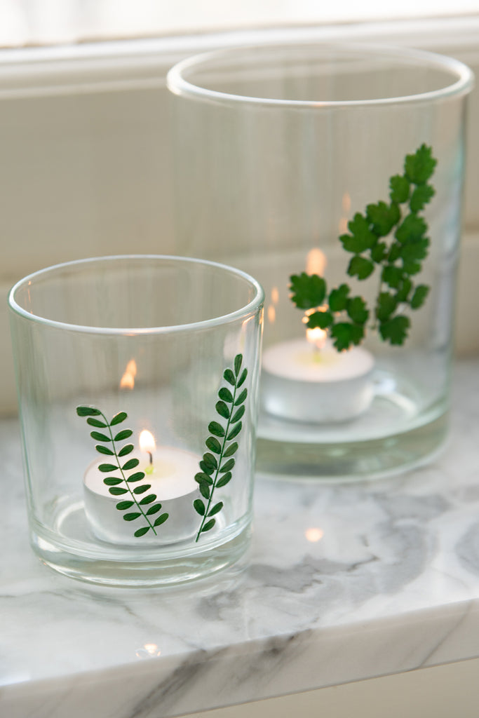 Theelicht Blad Glas Groen/Transparant Assortiment Van 2