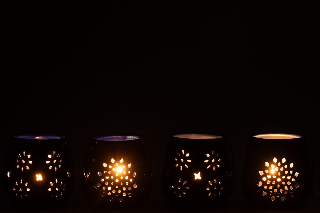 Theelichthouder Emmer Motieven Porselein Blauw Assortiment Van 4