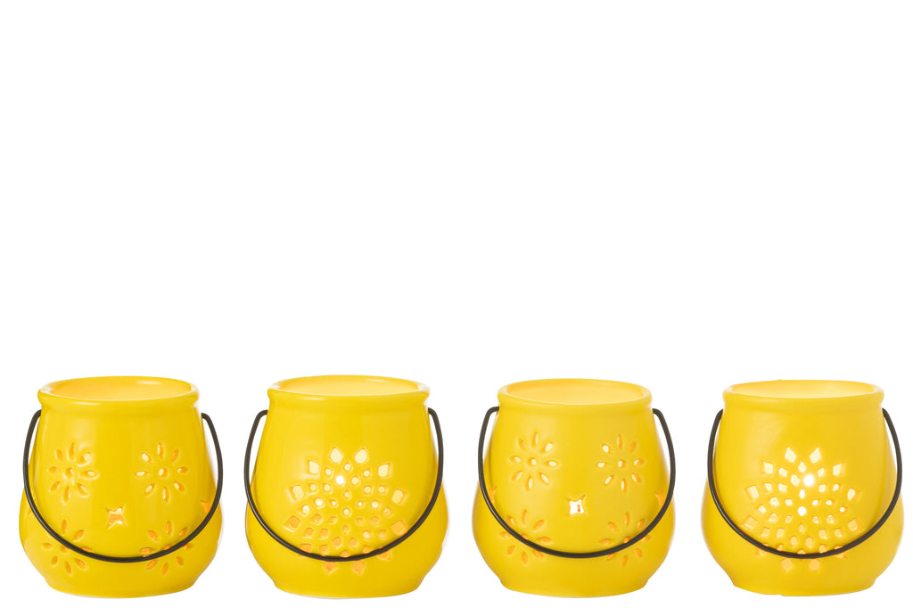 Theelichthouder Emmer Motieven Porselein Geel Assortiment Van 4