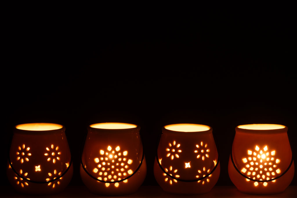 Theelichthouder Emmer Motieven Porselein Geel Assortiment Van 4