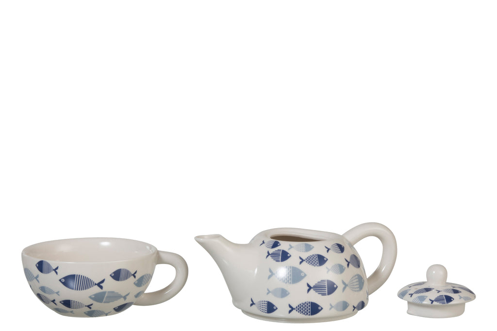 Theepot Vis Porselein Wit/Blauw