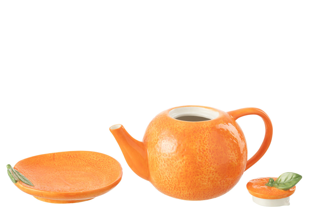 Theepot + Bord Oranje Dolomiet Oranje