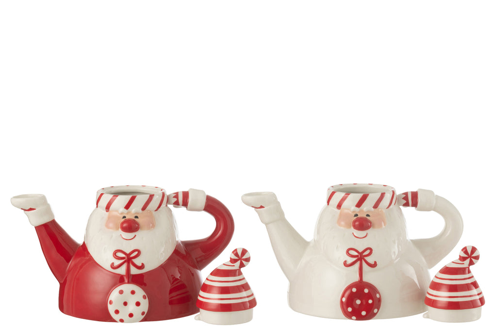 Theepot Kerstman Dolomiet Rood/Wit Assortiment Van 2