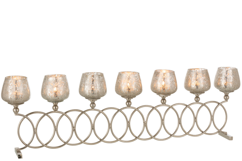 Theelichthouder 8 Ringen Craquelure Glas Nikkel