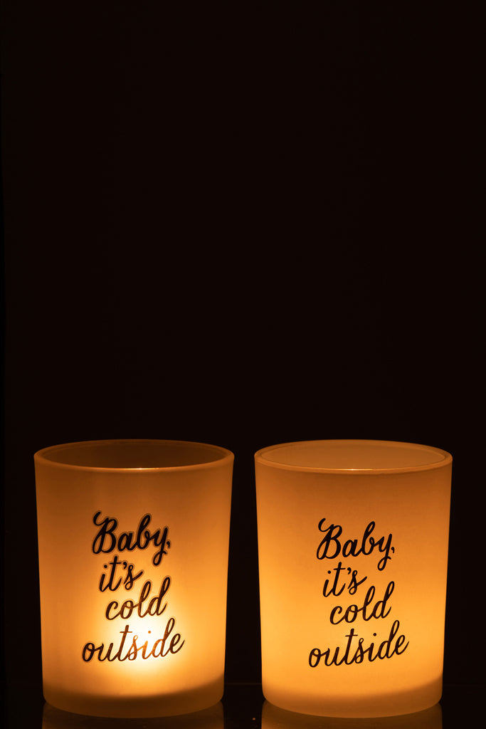 Theelichthouder "Baby It Is Cold Outside" Glas Wit/Zwart Groot Assortiment Van 2