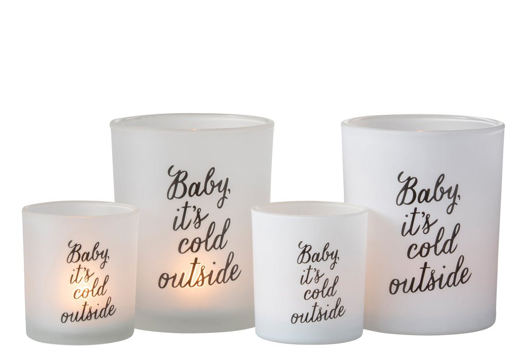 Theelichthouder "Baby It Is Cold Outside" Glas Wit/Zwart Groot Assortiment Van 2