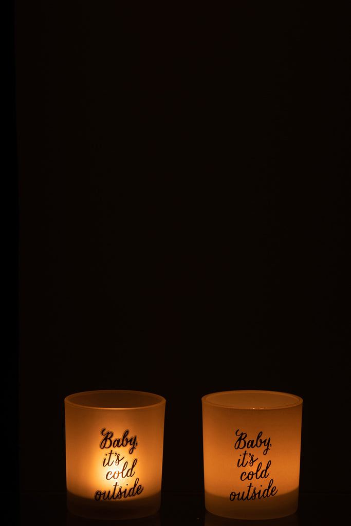 Theelichthouder "Baby It Is Cold Outside" Glas Wit/Zwart Klein Assortiment Van 2