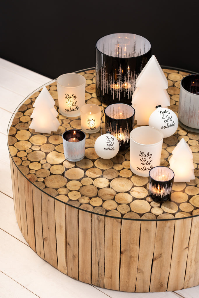 Theelichthouder "Baby It Is Cold Outside" Glas Wit/Zwart Klein Assortiment Van 2