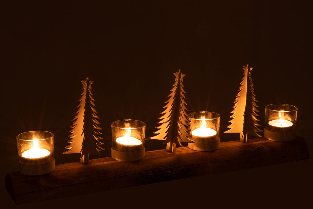 J-Line Tealight Holder Christmas Wood/Metal White/Natural Extra Large