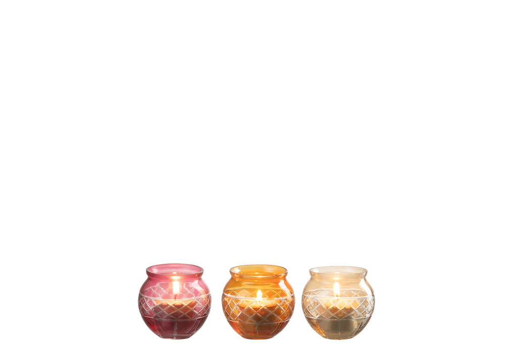 Theelichthouder Rand Bladeren Rond Glas Mix Assortiment Van 3