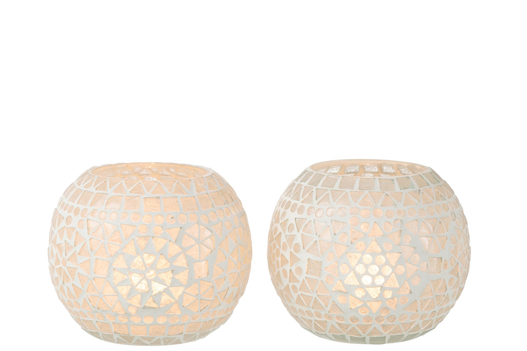 Theelichthouder Eki Mozaïekglas Wit Groot Assortiment Van 2