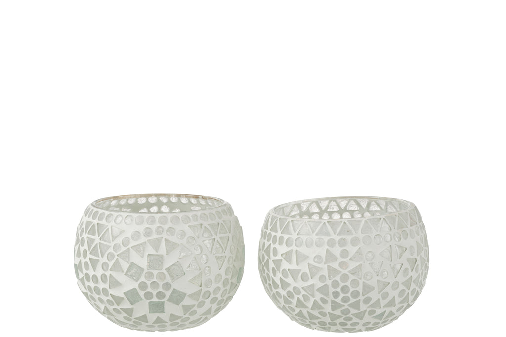 Theelichthouder Eki Mozaïekglas Wit Middel Assortiment Van 2