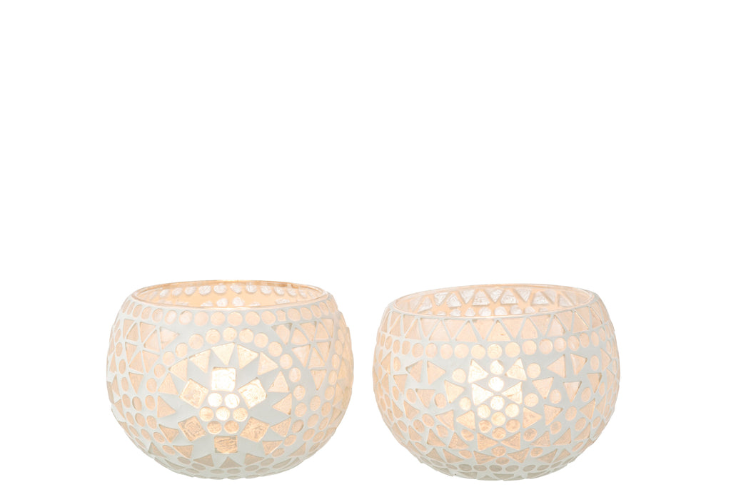 Theelichthouder Eki Mozaïekglas Wit Middel Assortiment Van 2