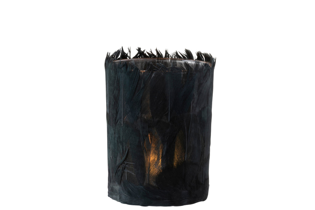 Theelichthouder Veren Glas Zwart Groot