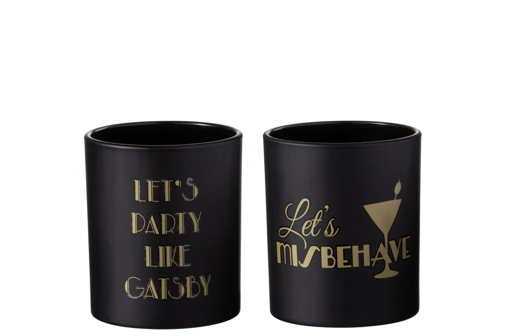 Theelichthouder Gatsby Glas Mat Zwart/Goud Assortiment Van 2