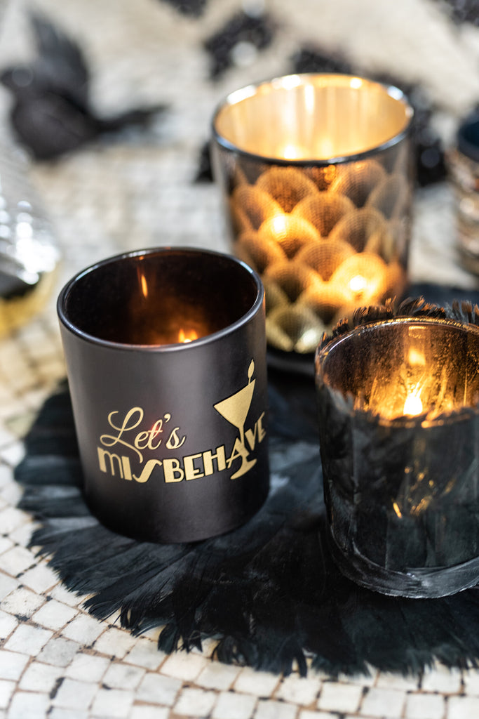 Theelichthouder Gatsby Glas Mat Zwart/Goud Assortiment Van 2