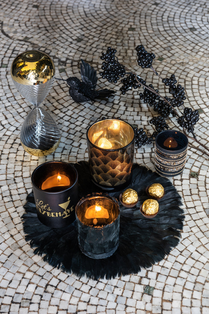 Theelichthouder Gatsby Glas Mat Zwart/Goud Assortiment Van 2