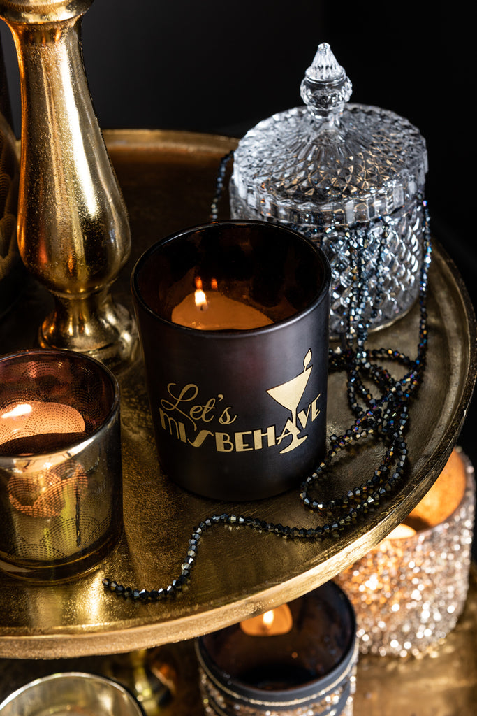 Theelichthouder Gatsby Glas Mat Zwart/Goud Assortiment Van 2