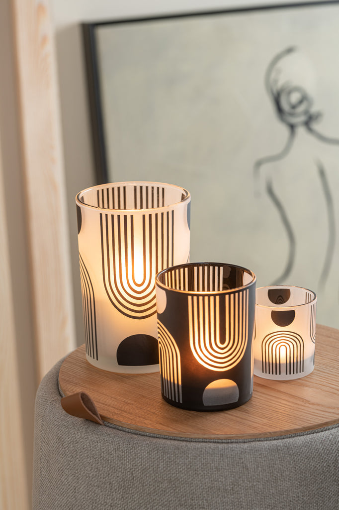 Theelichthouder Nordic Glas Mat/Zwart/Wit Assortiment Van 2