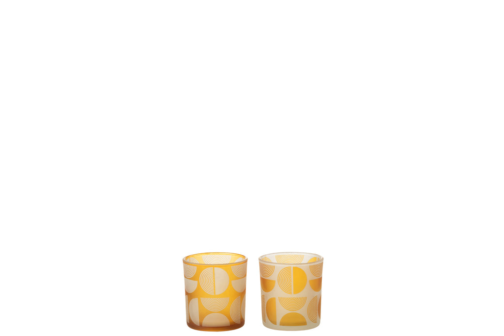 Theelichthouder Half Rond Glas Oranje Klein Assortiment Van 2