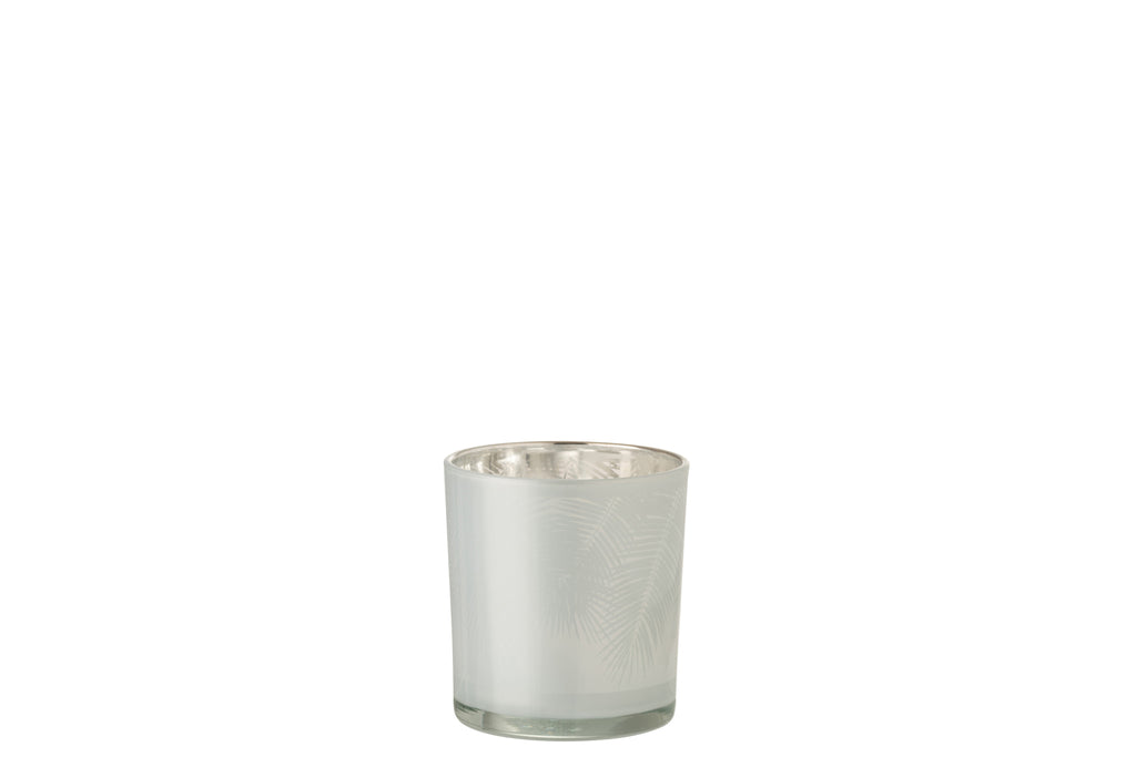 Theelichthouder Blad Glas Wit Klein