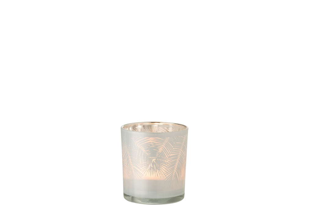 Theelichthouder Blad Glas Wit Klein