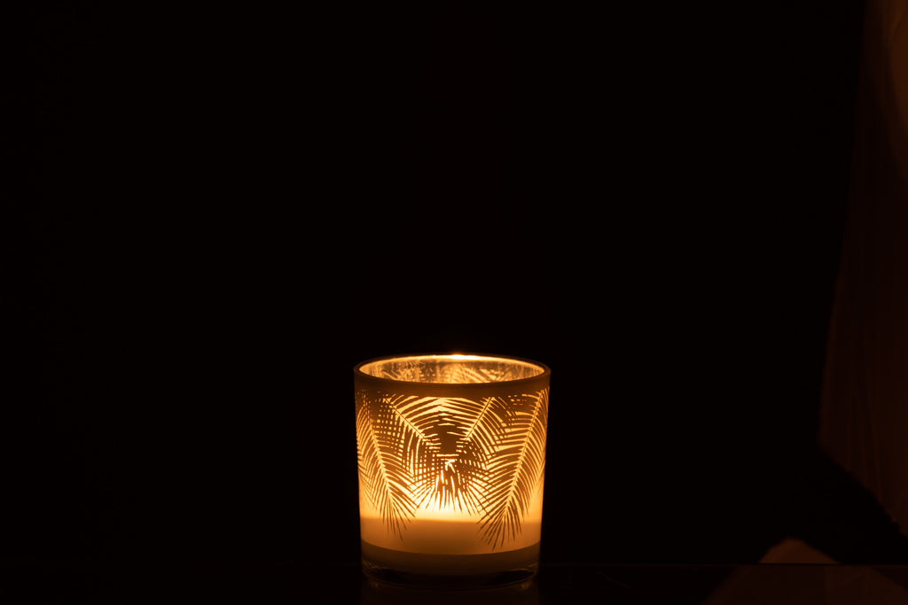 Theelichthouder Blad Glas Wit Klein