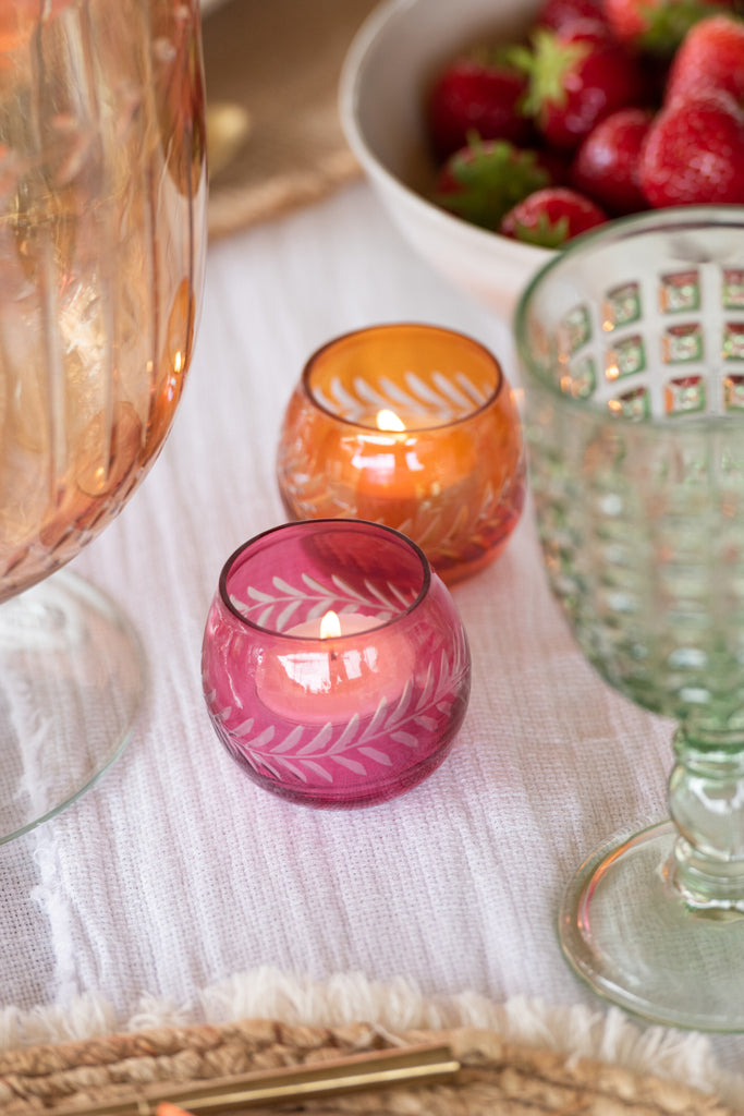 Theelichthouder Bladeren Ronde Glas Mix Assortiment Van 3
