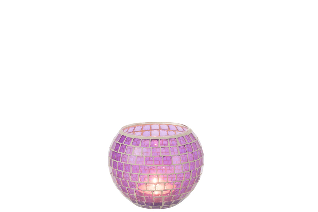 Theelichthouder Mozaïek Rond Glas Paars Groot