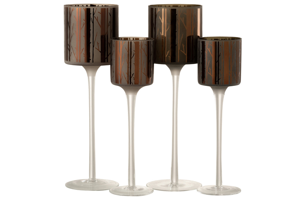 Theelichthouder Op Voet Boom Glas Bruin Groot Assortiment Van 2