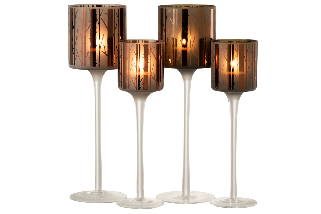 Theelichthouder Op Voet Boom Glas Bruin Groot Assortiment Van 2