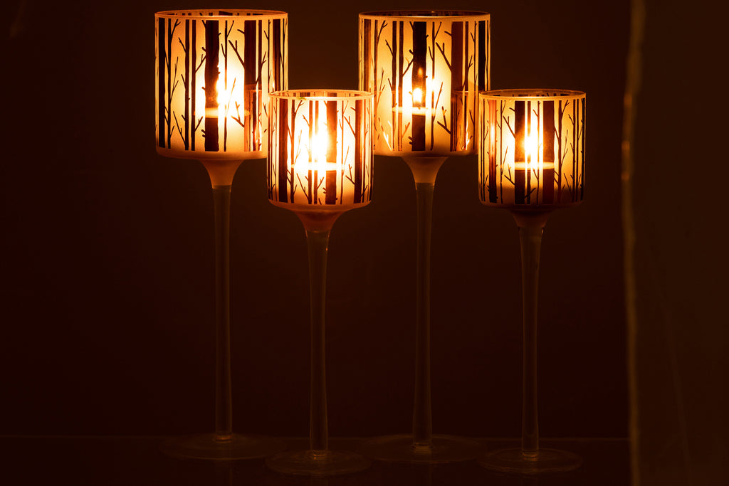 Theelichthouder Op Voet Boom Glas Bruin Groot Assortiment Van 2
